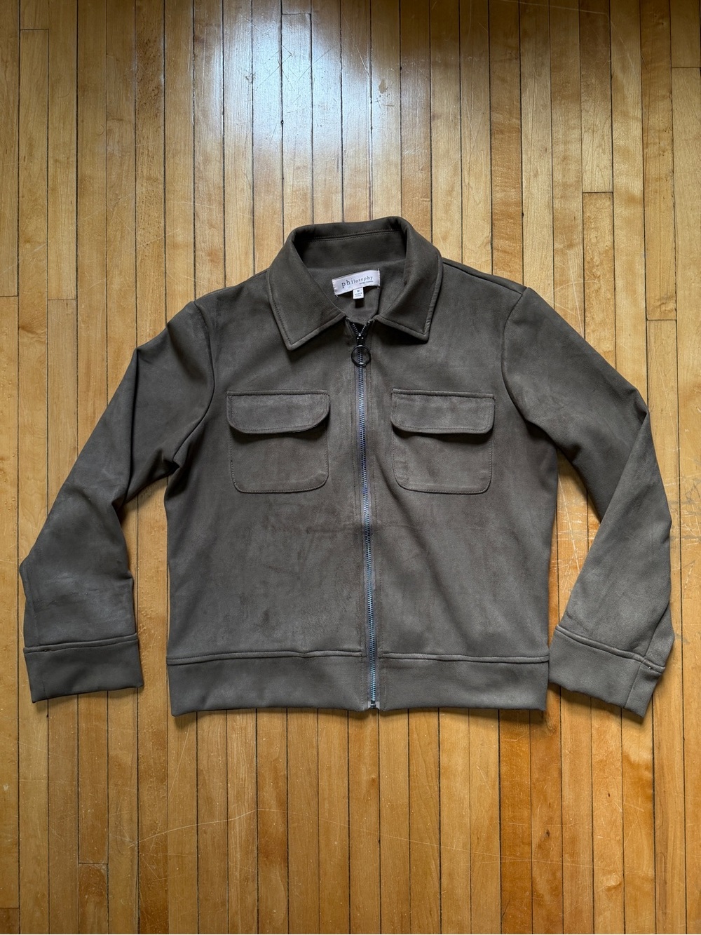 Philosophy Faux Leather Suede Zip Up Brown Jacket Women’s Sz. M